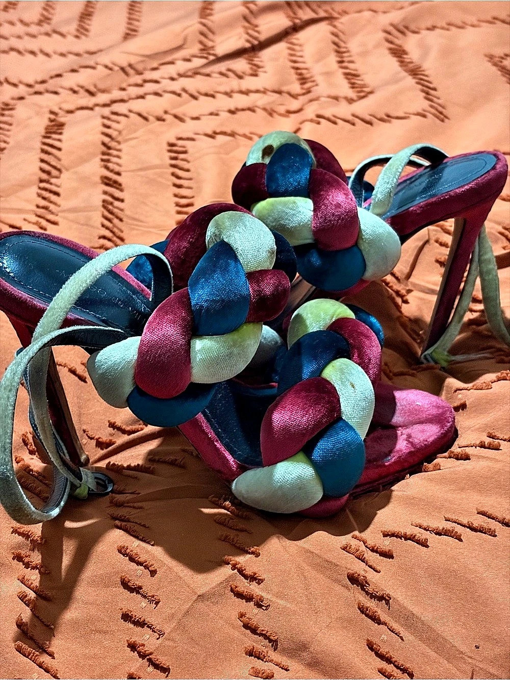 Marco de Vincenzo 150Color Block Braided Heels in Red & Blue